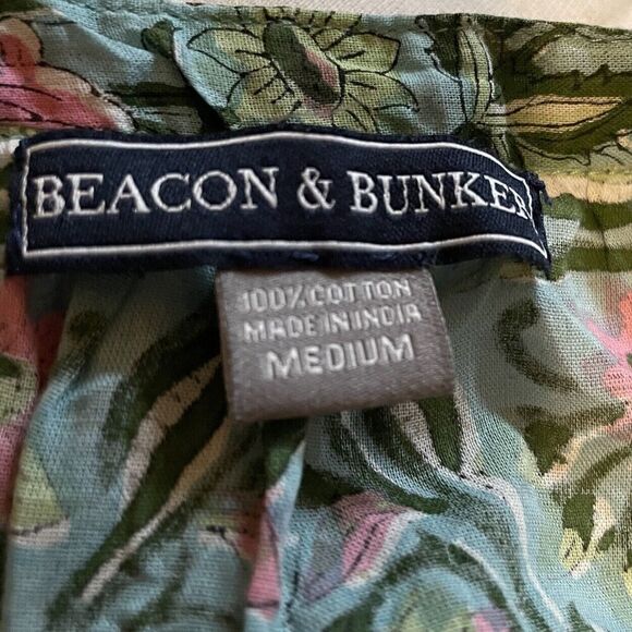 BEACON & BUNKER Shift Dress Women Medium Green Pink Floral Cotton Tassels - Picture 7 of 8